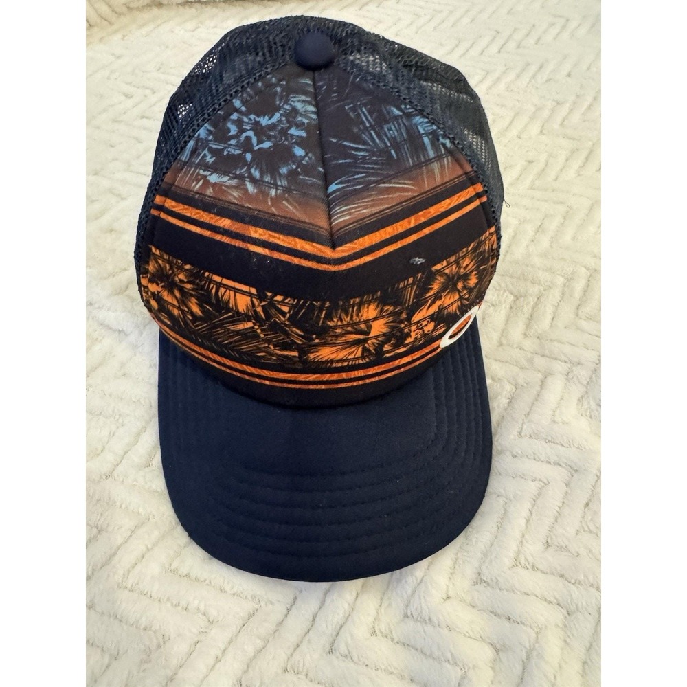 Oakley Snapback Hat Navy Blue Bright Orange Foam Mesh Trucker Beach Surf Cyber